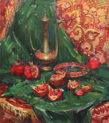 Painting titled ""The taste of pomeg…" by Alisa Onipchenko-Cherniakovska, Original Artwork, Oil Mounted on Wood Stretcher fr…