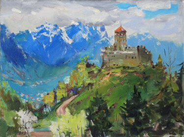 Pittura intitolato ""Zumelle Castle"" da Alisa Onipchenko-Cherniakovska, Opera d'arte originale, Olio