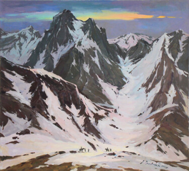 Malerei mit dem Titel "Among the mountains" von Alisa Onipchenko-Cherniakovska, Original-Kunstwerk, Öl Auf Keilrahmen aus Ho…