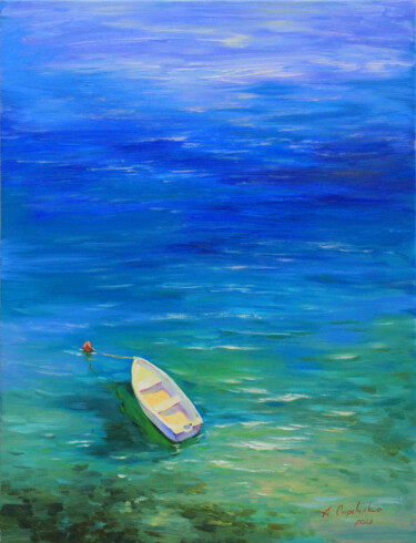 Pittura intitolato "Alone with the sea" da Alisa Onipchenko-Cherniakovska, Opera d'arte originale, Olio Montato su Telaio pe…