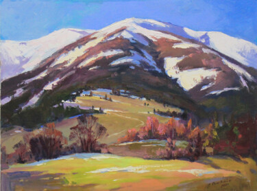 Painting titled "In the mountains" by Alisa Onipchenko-Cherniakovska, Original Artwork, Oil Mounted on Wood Stretcher frame