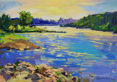 Pittura intitolato "Summer on the river" da Alisa Onipchenko-Cherniakovska, Opera d'arte originale, Olio Montato su Telaio p…