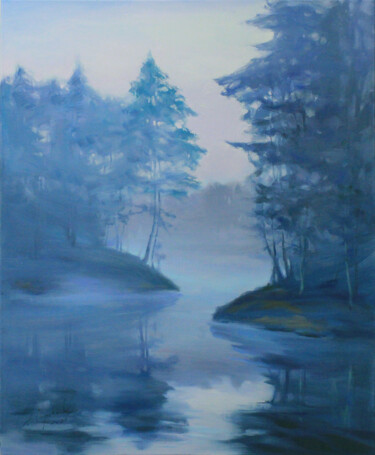 「Blue fog」というタイトルの絵画 Alisa Onipchenko-Cherniakovskaによって, オリジナルのアートワーク, オイル ウッドストレッチャーフレームにマウント