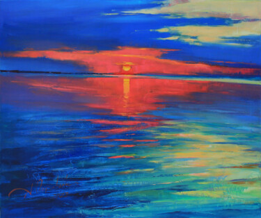 Malarstwo zatytułowany „Bright sunset” autorstwa Alisa Onipchenko-Cherniakovska, Oryginalna praca, Olej Zamontowany na Drewn…