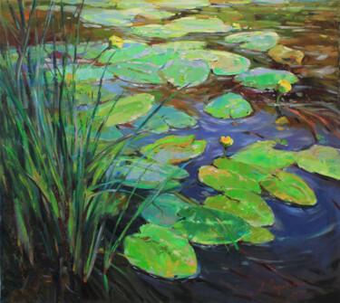 Painting titled "Water lilies" by Alisa Onipchenko-Cherniakovska, Original Artwork, Oil Mounted on Wood Stretcher frame