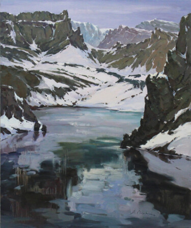 Malerei mit dem Titel "Mountain lake" von Alisa Onipchenko-Cherniakovska, Original-Kunstwerk, Öl