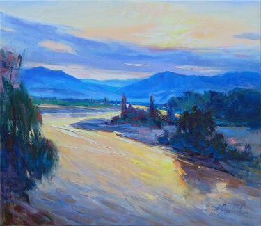 Ζωγραφική με τίτλο "Sunrise by the river" από Alisa Onipchenko-Cherniakovska, Αυθεντικά έργα τέχνης, Λάδι