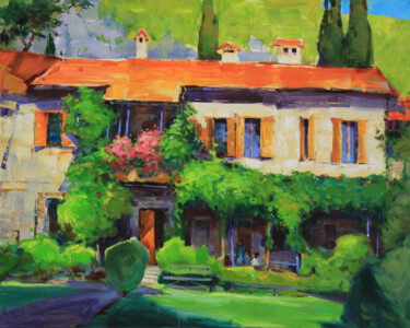 Ζωγραφική με τίτλο "Italian courtyard" από Alisa Onipchenko-Cherniakovska, Αυθεντικά έργα τέχνης, Λάδι Τοποθετήθηκε στο Ξύλι…