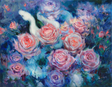 Painting titled "The Mystery of Roses" by Alisa Onipchenko-Cherniakovska, Original Artwork, Oil Mounted on Wood Stretcher fr…