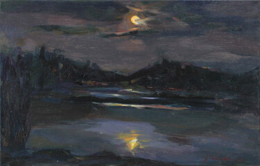 Pittura intitolato ""Moon night"" da Alisa Onipchenko-Cherniakovska, Opera d'arte originale, Olio Montato su Telaio per bare…