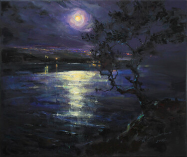 Painting titled "In the night" by Alisa Onipchenko-Cherniakovska, Original Artwork, Oil Mounted on Wood Stretcher frame