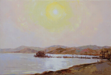 Painting titled "White sun" by Alisa Onipchenko-Cherniakovska, Original Artwork, Oil Mounted on Wood Stretcher frame