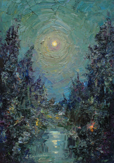 Peinture intitulée "Misty night" par Alisa Onipchenko-Cherniakovska, Œuvre d'art originale, Huile Monté sur Autre panneau ri…