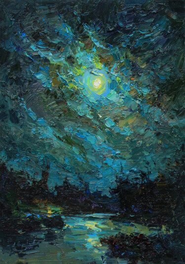 Pittura intitolato "Twinkling moon" da Alisa Onipchenko-Cherniakovska, Opera d'arte originale, Olio