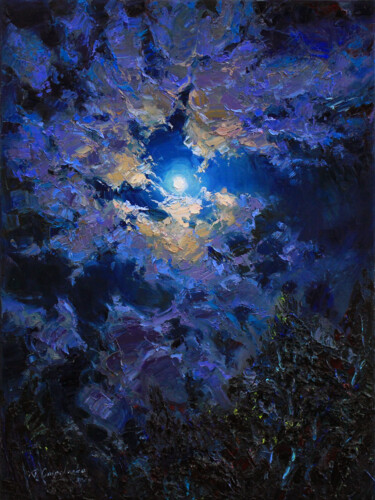 Schilderij getiteld "Full moon night" door Alisa Onipchenko-Cherniakovska, Origineel Kunstwerk, Olie Gemonteerd op Frame voo…