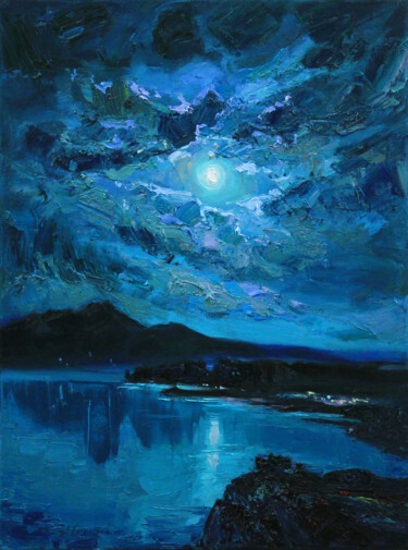 "Blue night" başlıklı Tablo Alisa Onipchenko-Cherniakovska tarafından, Orijinal sanat, Petrol Ahşap Sedye çerçevesi üzerine…