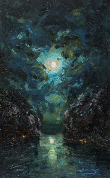 Ζωγραφική με τίτλο ""Full moon night"" από Alisa Onipchenko-Cherniakovska, Αυθεντικά έργα τέχνης, Λάδι