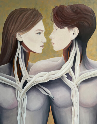 Painting titled "Grow together with…" by Alisa Poliakova, Original Artwork, Acrylic Mounted on Wood Stretcher frame