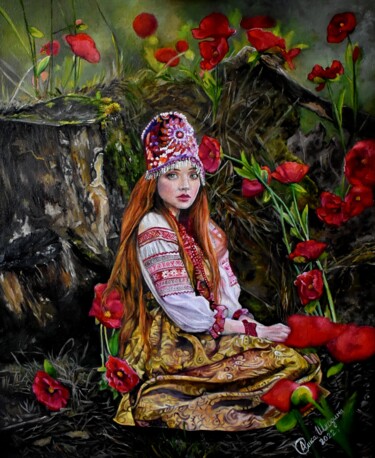 Painting titled "Маки" by Alisa Shkodina, Original Artwork, Oil