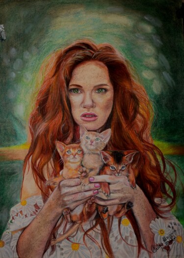 Картина под названием "Котята" - Алиса Шкодина, Подлинное произведение искусства, Пастель