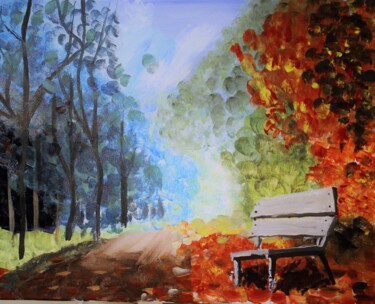 Pittura intitolato "park bench" da Alisa Vorobyeva, Opera d'arte originale