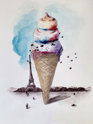 Pintura titulada "Surreal icecream" por Alisa Vovk, Obra de arte original, Acuarela