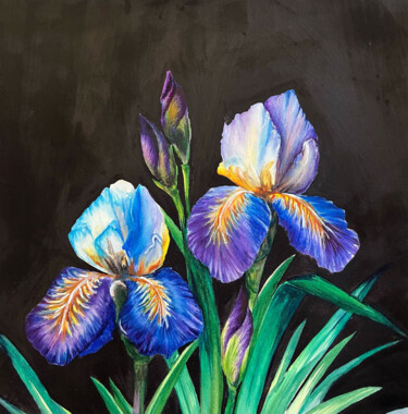 Painting titled "Iris of the night" by Alisa Vovk, Original Artwork, Watercolor