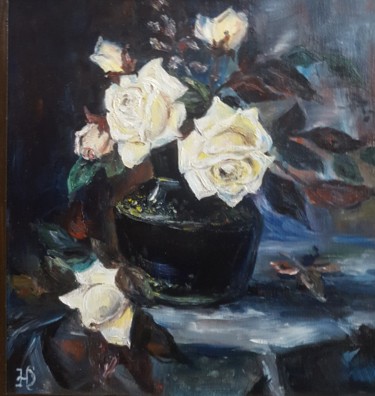 Painting titled "Желтые розы" by Natali Didukh, Original Artwork, Oil