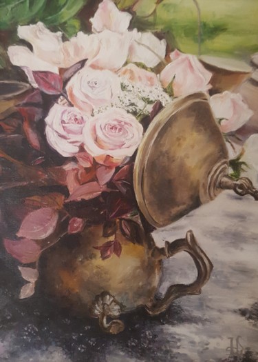 Картина под названием "Розы от Алладина" - Натали  Дидух, Подлинное произведение искусства, Масло Установлен на Деревянная р…