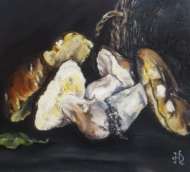 Картина под названием "Натюрморт с грибами" - Натали  Дидух, Подлинное произведение искусства, Масло Установлен на Деревянна…
