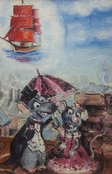 Картина под названием "Крысинная любовь" - Натали  Дидух, Подлинное произведение искусства, Масло