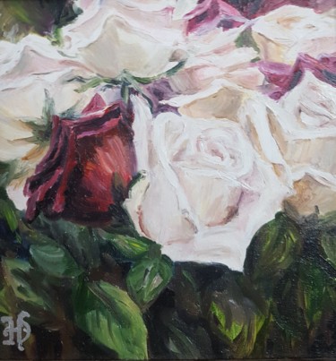 Painting titled "Букет роз" by Natali Didukh, Original Artwork, Oil