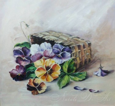 Painting titled "Корзина с цветами" by Natali Didukh, Original Artwork, Oil