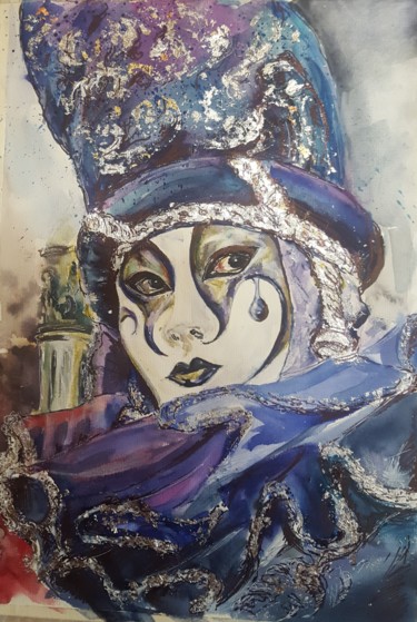 Peinture intitulée "Мои  акварели"Маска"" par Natali Didukh, Œuvre d'art originale, Aquarelle