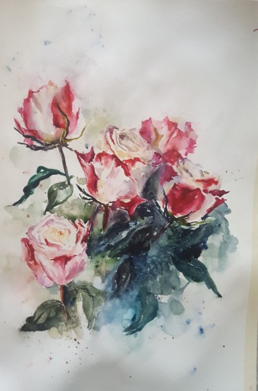 Peinture intitulée "Мои акварели "Розы "" par Natali Didukh, Œuvre d'art originale, Aquarelle