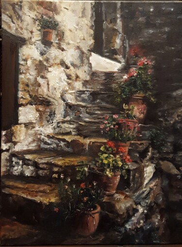 Painting titled "Уютные дворики" by Natali Didukh, Original Artwork, Oil