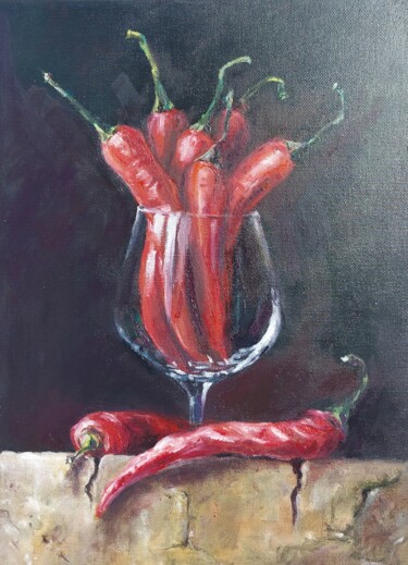Картина под названием ""Перцы в бокале"" - Натали  Дидух, Подлинное произведение искусства, Масло