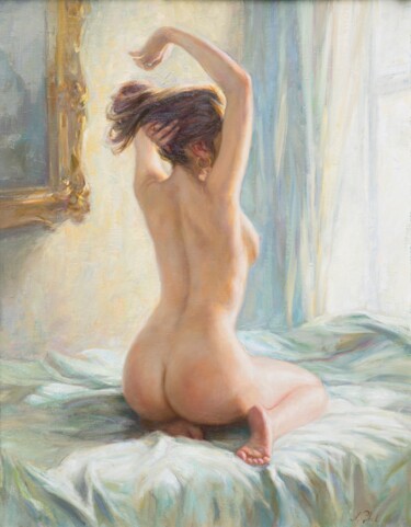 Painting titled "In the morning" by Alisa Gibet, Original Artwork, Oil Mounted on Wood Stretcher frame