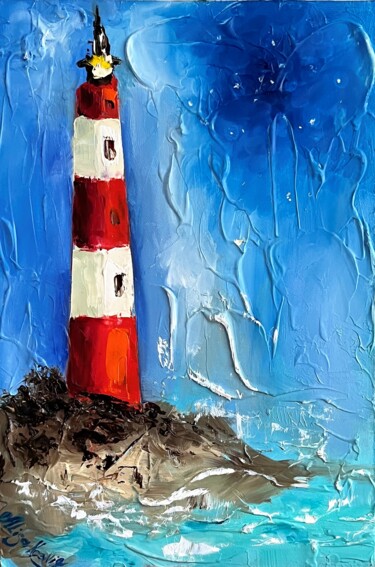 Painting titled "Ocean lighthouse" by Alisa Koenig, Original Artwork, Oil