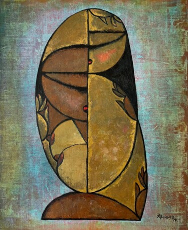 Painting titled "Connection" by Alisher, Original Artwork, Oil Mounted on Wood Stretcher frame
