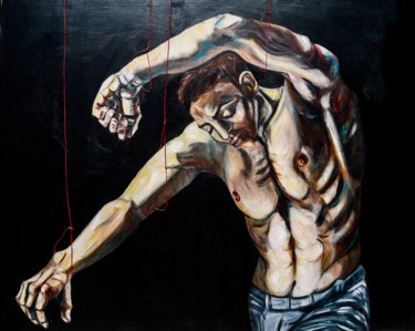 Peinture intitulée "Pantin ou humain?" par Mahé, Œuvre d'art originale, Acrylique