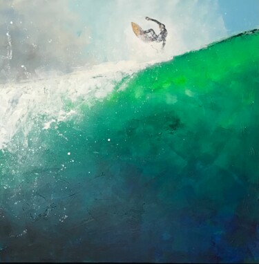 Painting titled "big wave rider" by Philip Michael Martin, Original Artwork, Acrylic Mounted on Wood Stretcher frame