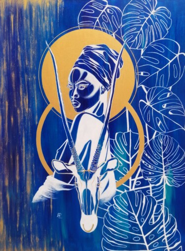 Картина под названием "Blue Oryx" - Alissa Rossignol, Подлинное произведение искусства, Акрил Установлен на Деревянная рама…