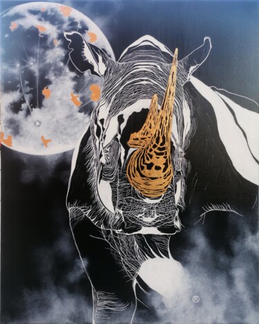 Картина под названием "RHINOCÉROS" - Alissa Rossignol, Подлинное произведение искусства, Акрил Установлен на Деревянная рама…