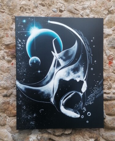 Painting titled "Space Manta" by Alissa Rossignol, Original Artwork, Acrylic Mounted on Wood Stretcher frame
