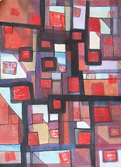Painting titled "Red Squares" by Ally Melly, Original Artwork, Oil