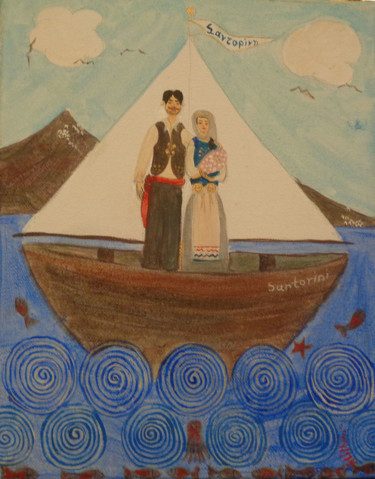 Ζωγραφική με τίτλο "Couple with baby οn…" από Alithini, Αυθεντικά έργα τέχνης, Ακρυλικό