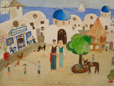 Ζωγραφική με τίτλο "''Η πλατεία του χωρ…" από Alithini, Αυθεντικά έργα τέχνης, Ακρυλικό