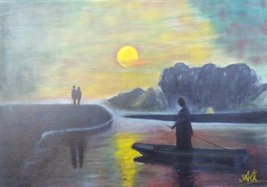 Painting titled "Sous la Lune" by Ali Ucar, Original Artwork, Oil