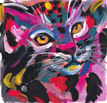 Картина под названием "Wild Pallas' cat |…" - Aliya Bagmanova, Подлинное произведение искусства, Гуашь